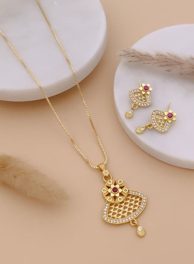 Floral Motif Pendant Necklace & Matching Earrings Set Hover Image