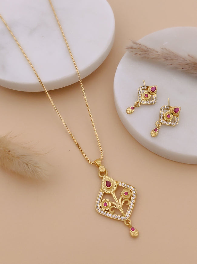 Floral Square Pendant Necklace & Matching Earrings Set Hover Image