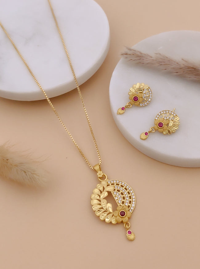 Floral Crescent Pendant Necklace & Matching Earrings Set Hover Image