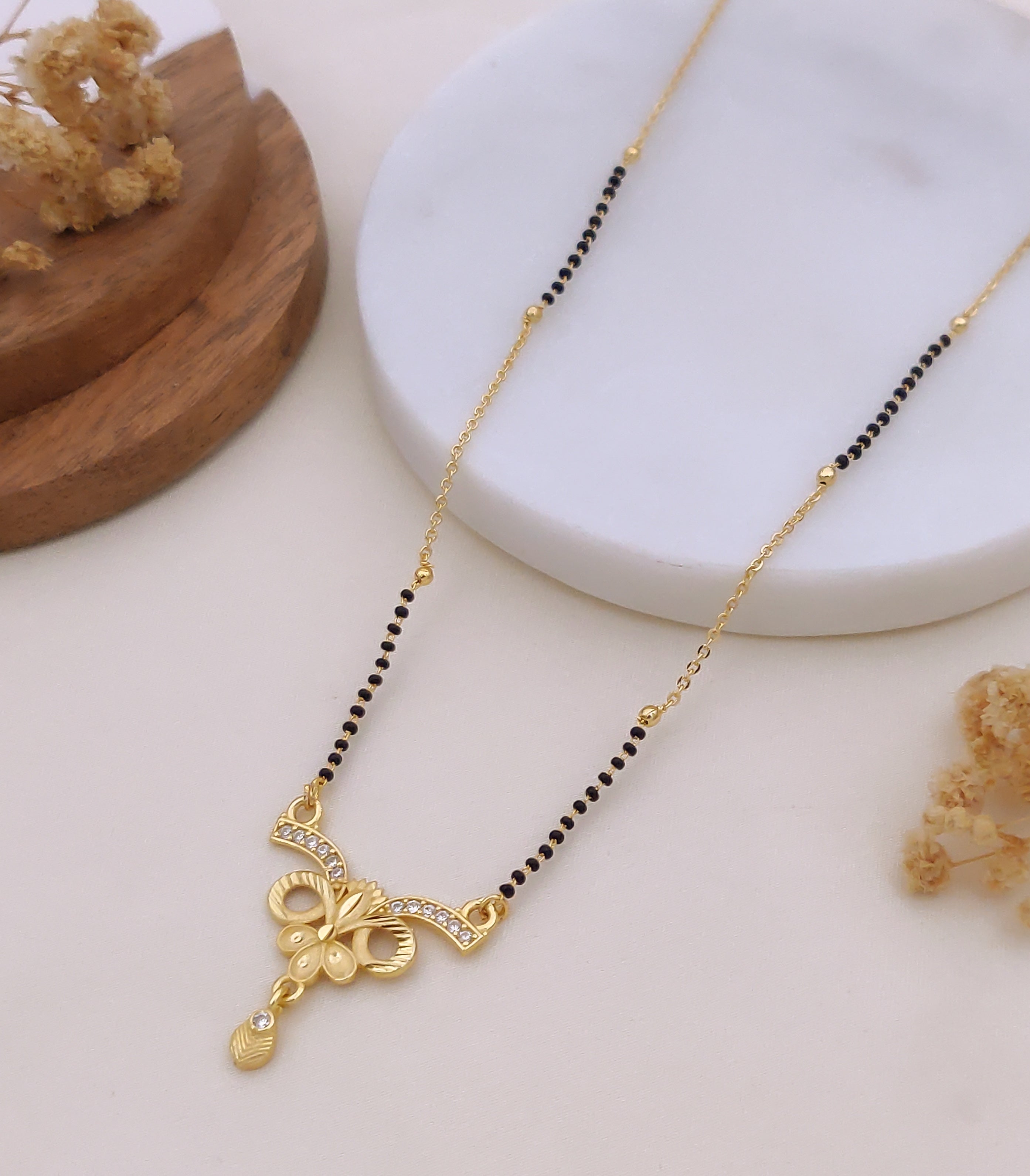 Mayuri Crystal Peacock Black Bead Mangalsutra