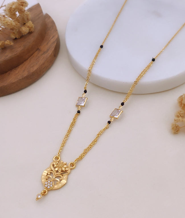Vanya Floral Crystal Black Bead Mangalsutra Hover Image