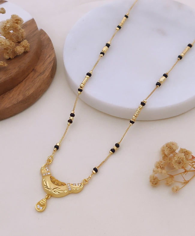 Anvaya Crystal Crescent Black Bead Mangalsutra Hover Image