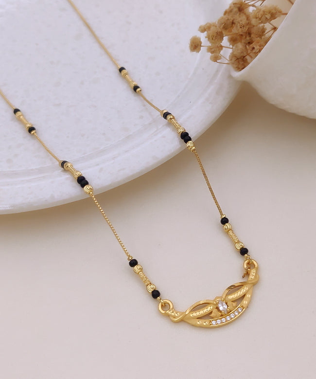 Ishani Crystal Leaf Black Bead Mangalsutra Hover Image