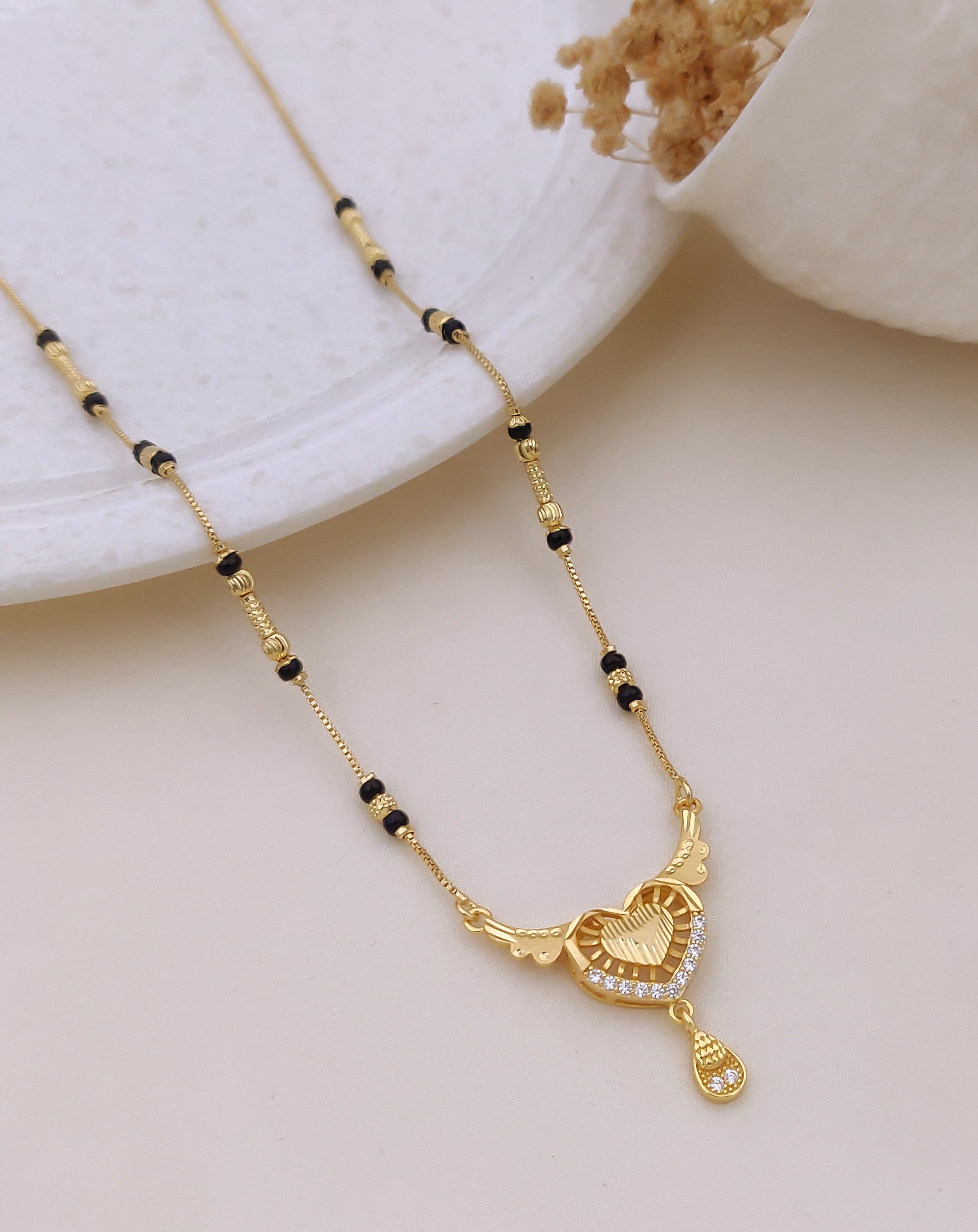 Hridaya Crystal Heart Black Bead Mangalsutra
