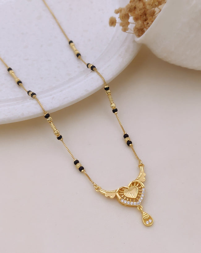 Hridaya Crystal Heart Black Bead Mangalsutra Hover Image