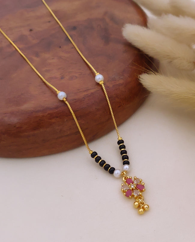 Ruhani Ruby Floral Black Bead Mangalsutra Hover Image