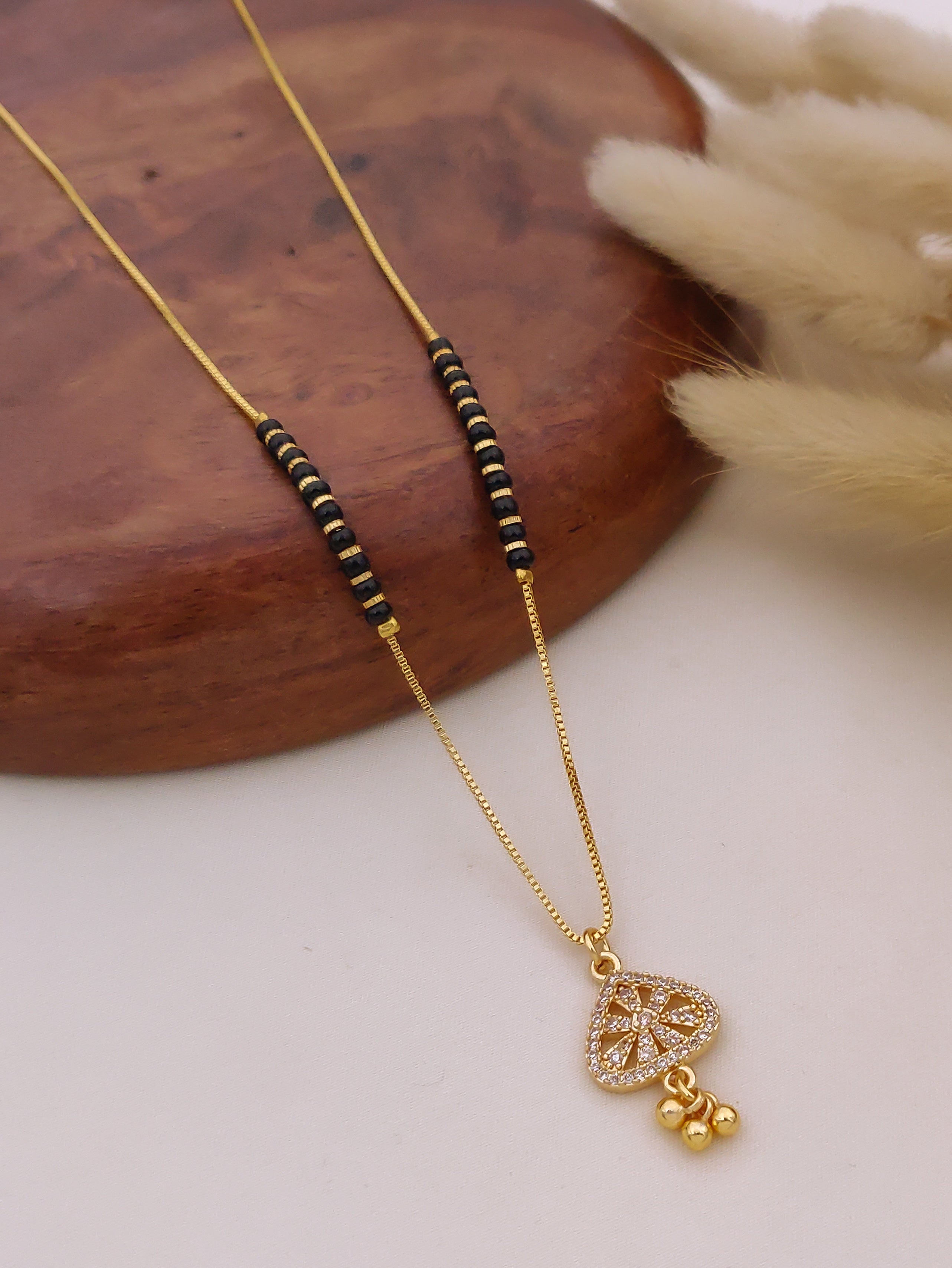 Aarini Crystal Heart Black Bead Mangalsutra