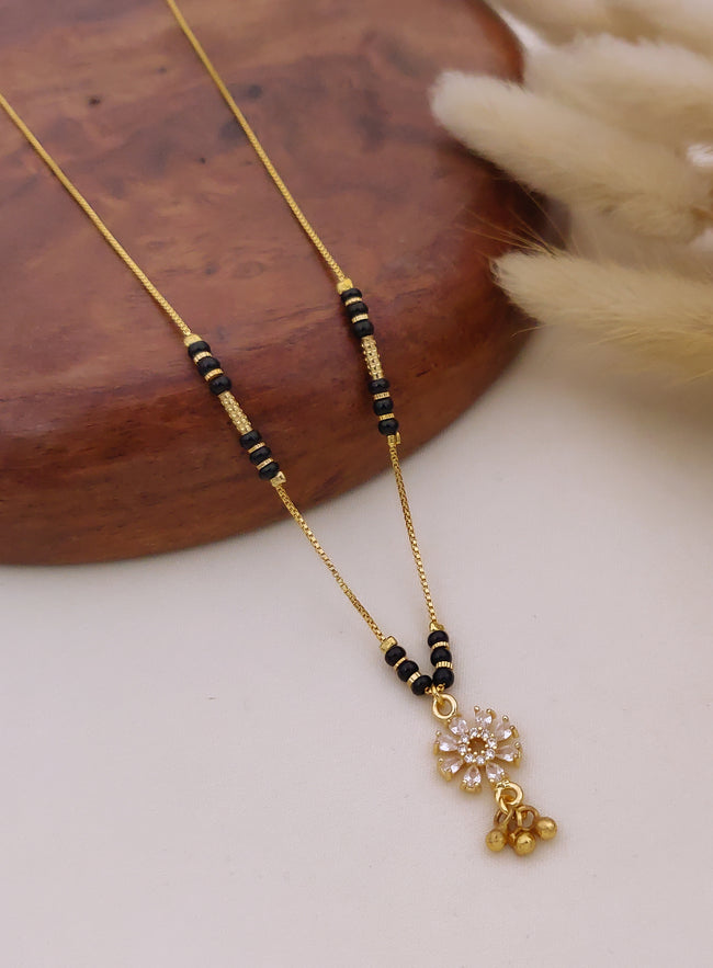 Ishira Crystal Floral Black Bead Mangalsutra Hover Image