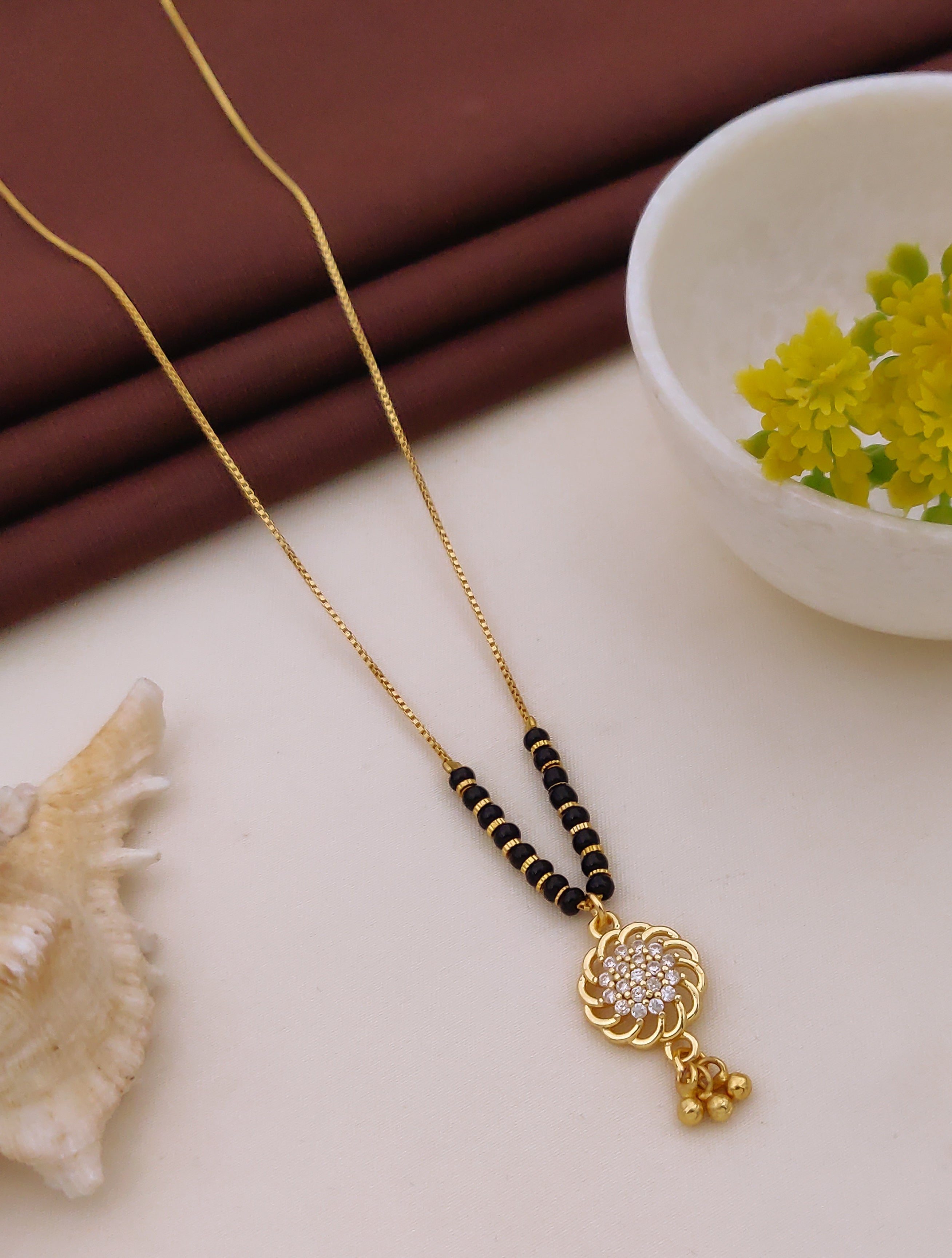 Avira Floral Charm Black Bead Mangalsutra