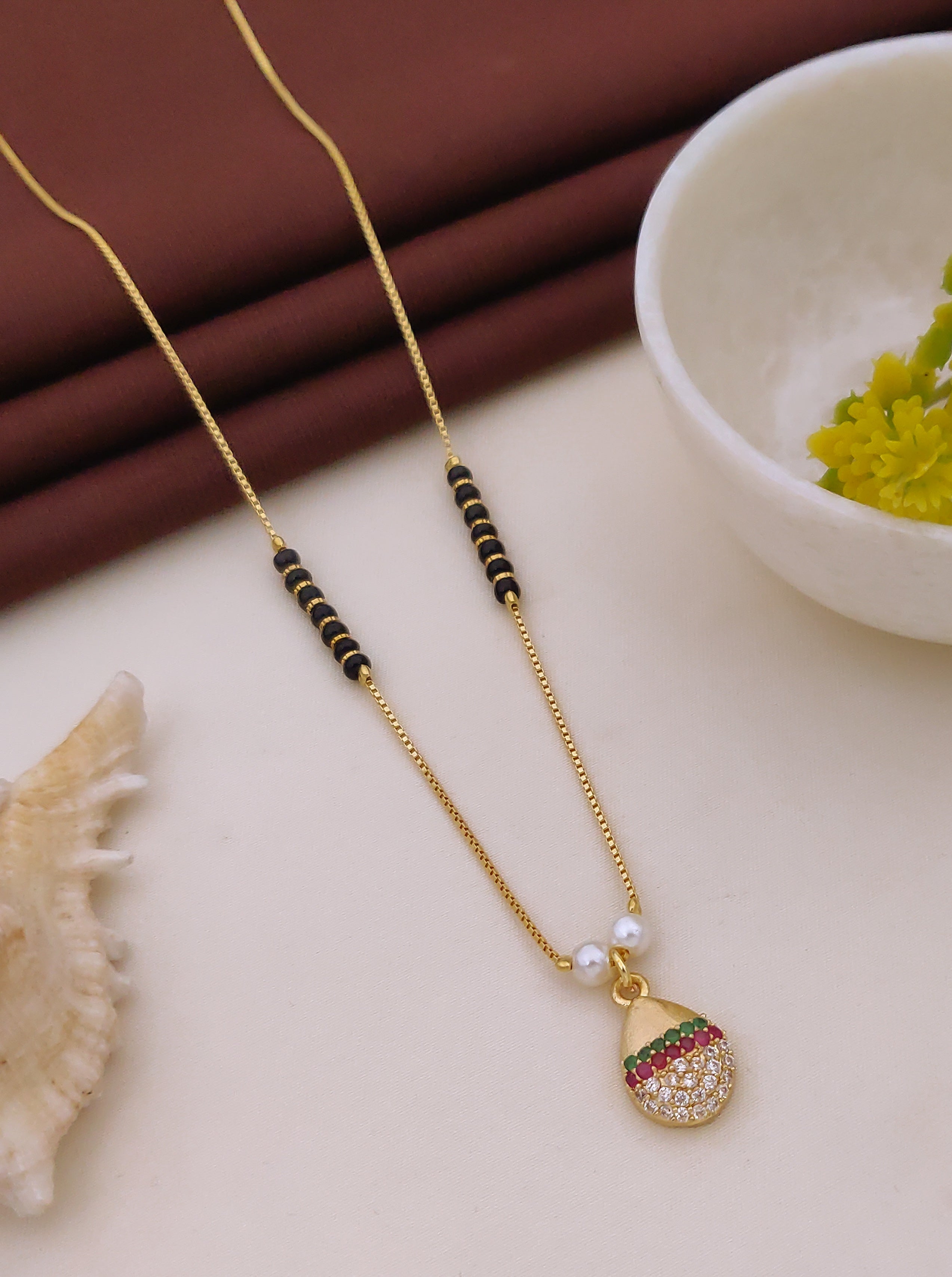 Mehira Multicolour Teardrop Black Bead Mangalsutra