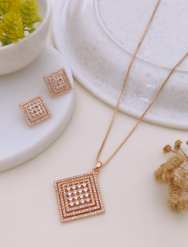 Aurelia Rose Gold Crystal Square Necklace Set Hover Image