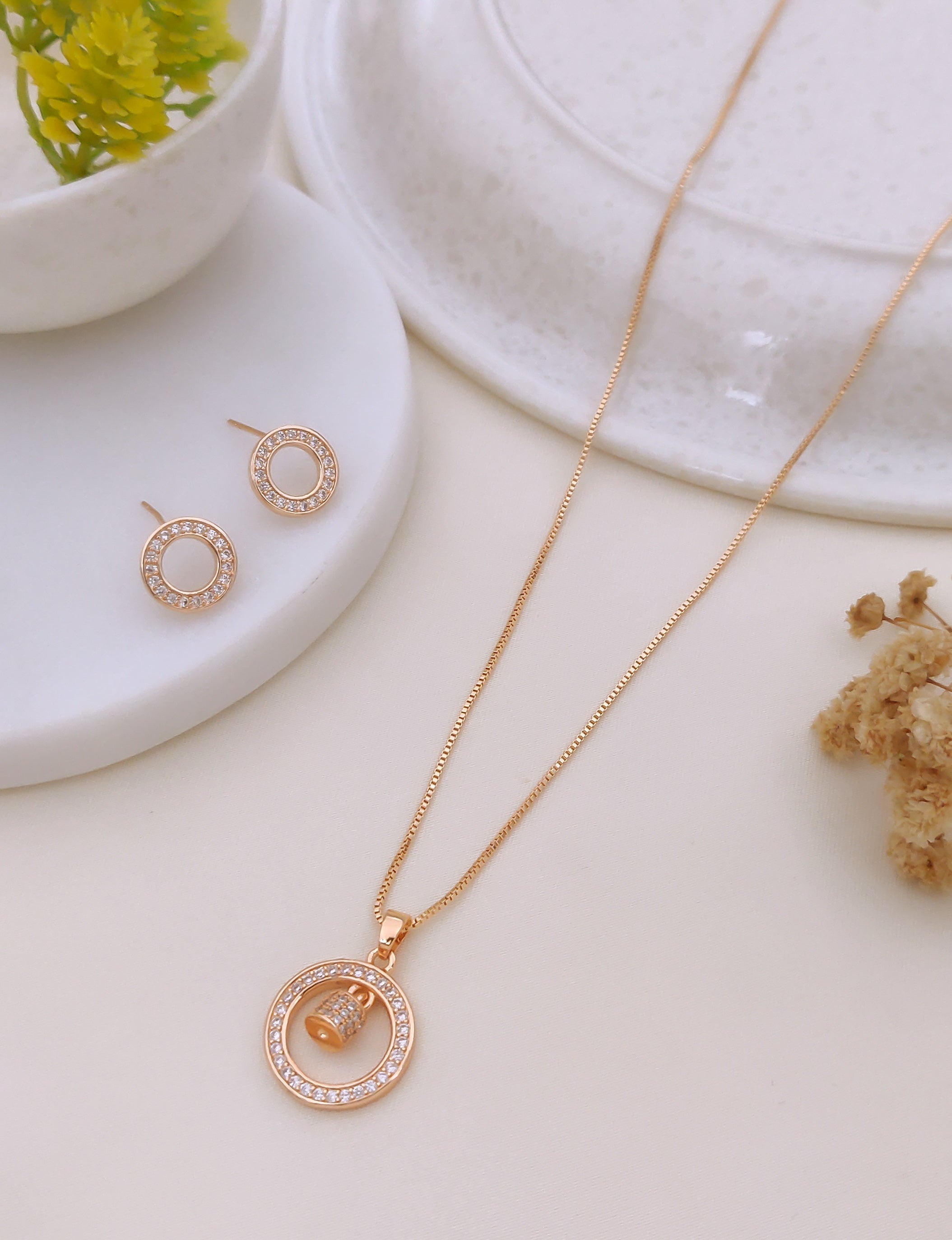 Celeste Rose Gold Crystal Circle Necklace Set
