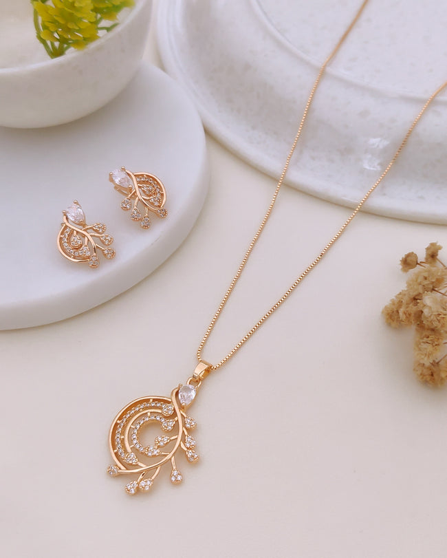 Elara Rose Gold Crystal Vine Necklace Set Hover Image