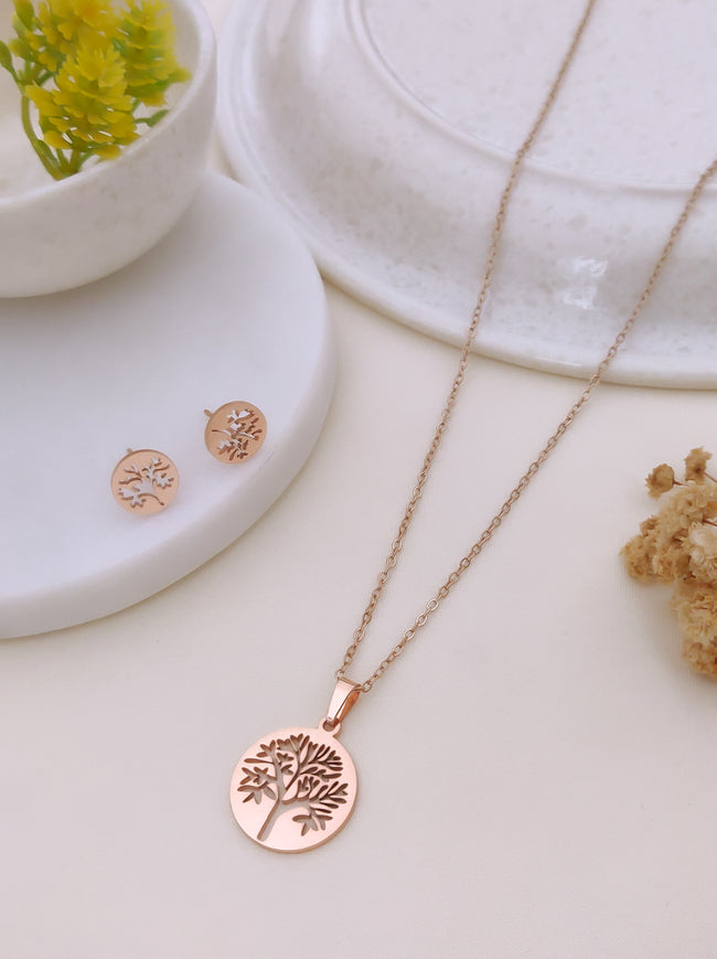 Vanya Rose Gold Tree of Life Necklace Set Hover Image