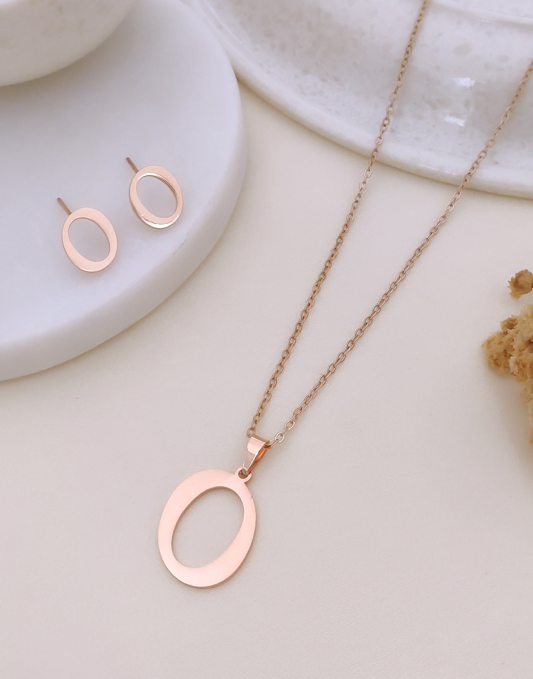 Alora Rose Gold Oval Pendant Necklace Set