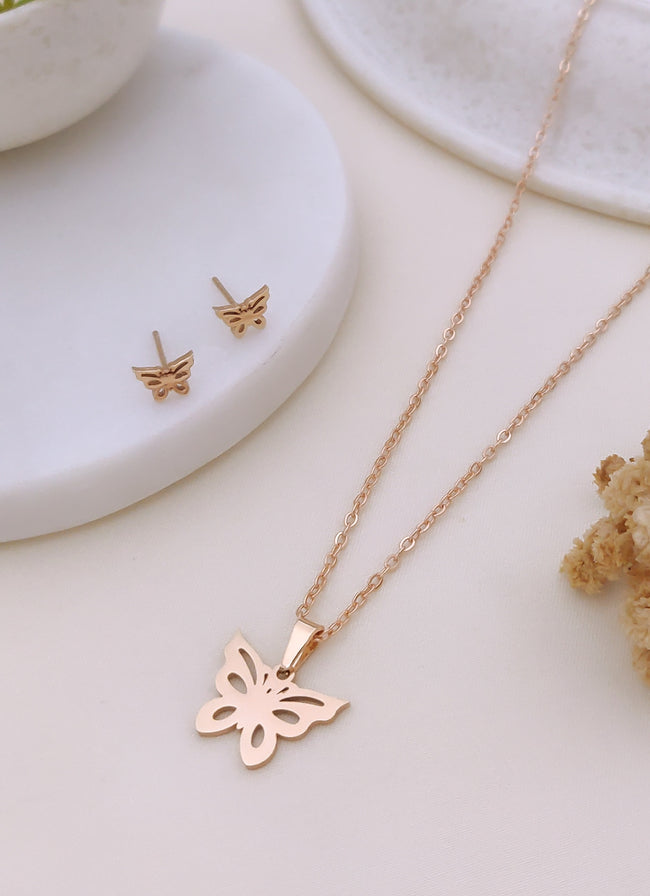 Mariposa Rose Gold Butterfly Necklace Set Hover Image