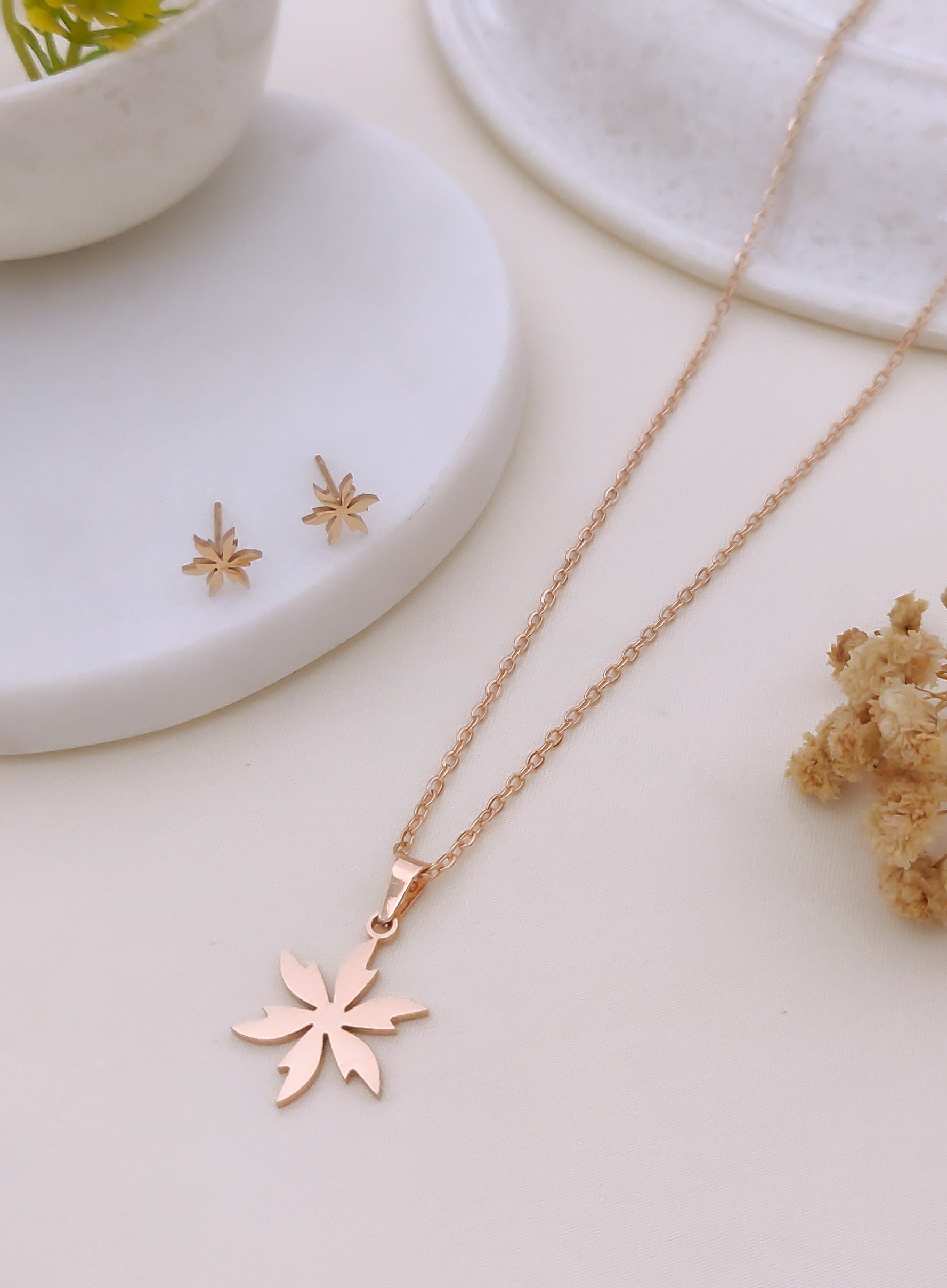 Kaia Rose Gold Leaf Necklace Set