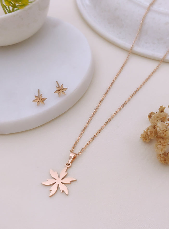 Kaia Rose Gold Leaf Necklace Set Hover Image