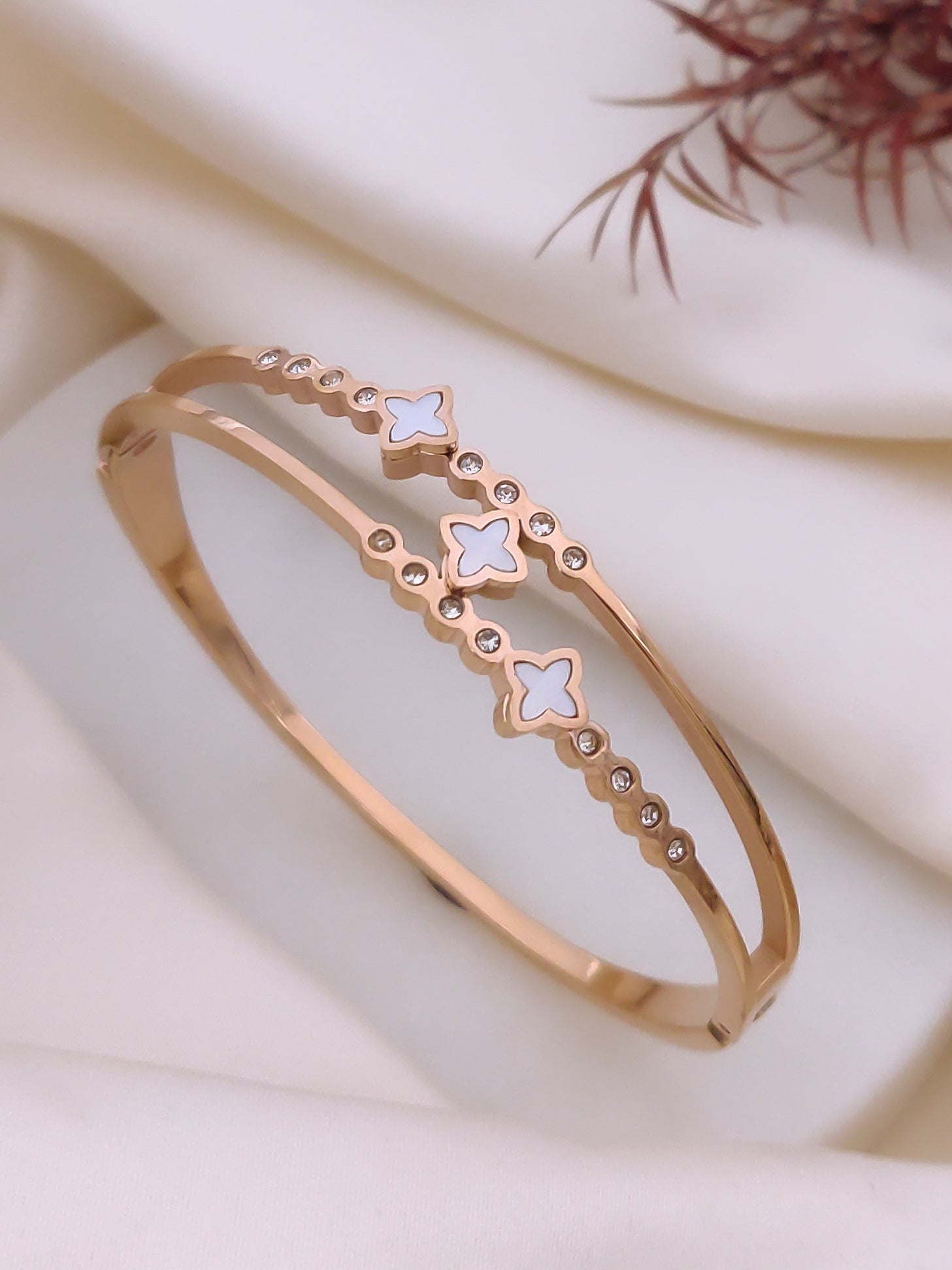 Ivory Clover Crystal Double-Band Bangle Bracelet