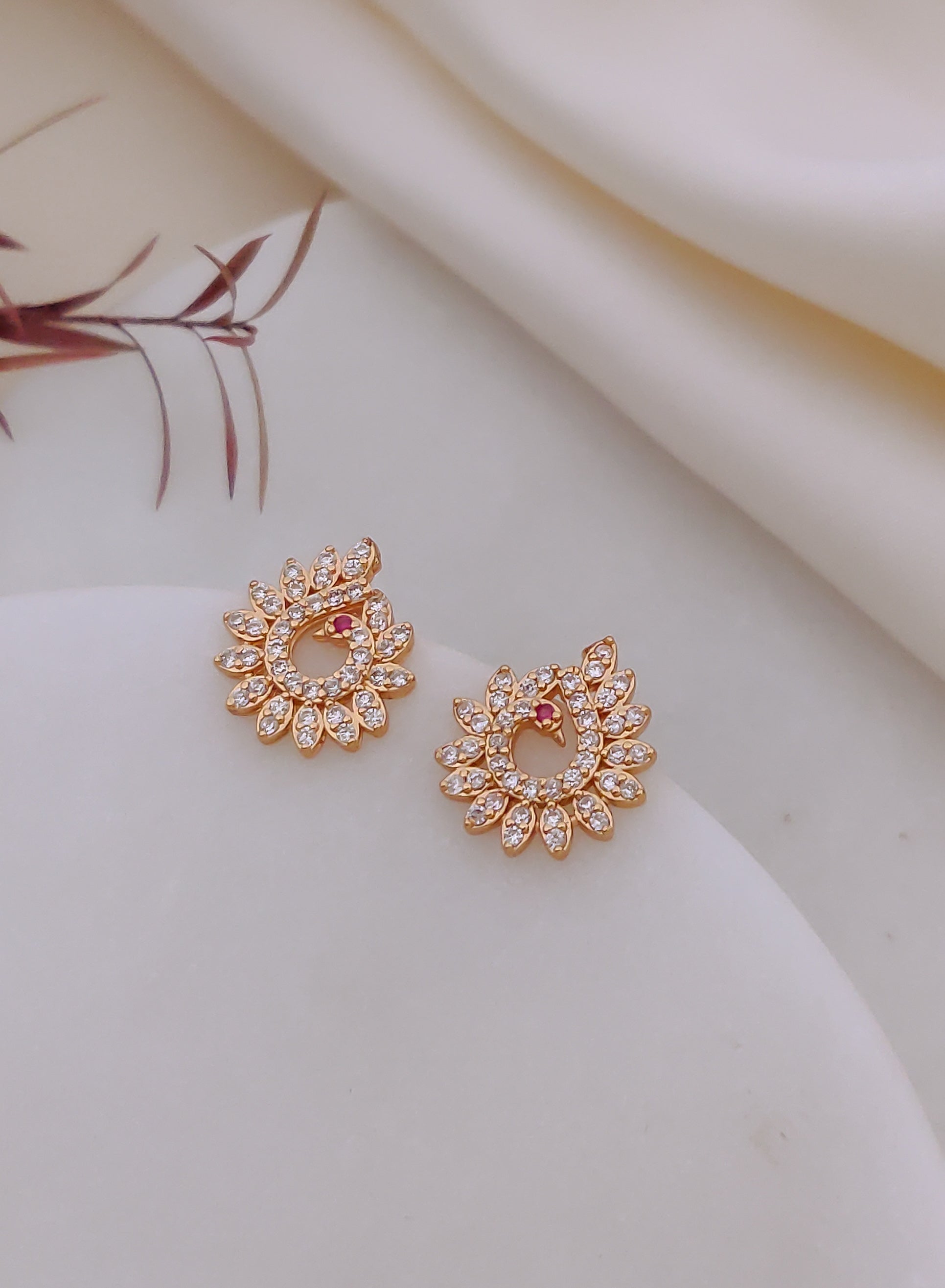 Mayura Crystal Peacock Stud Earrings