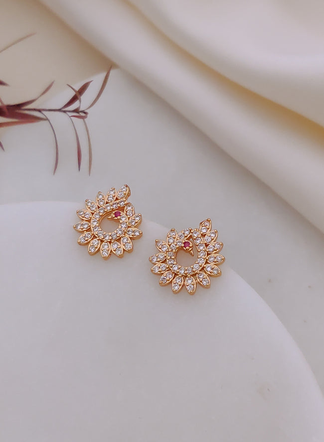Mayura Crystal Peacock Stud Earrings Hover Image