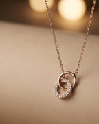 Eterna Interlocking Crystal Circle Rose Gold Necklace