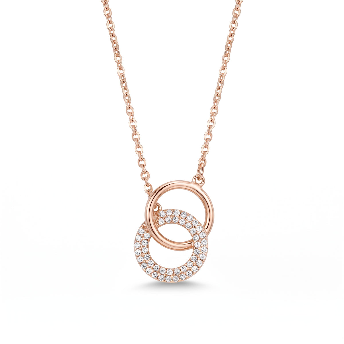 Eterna Interlocking Crystal Circle Rose Gold Necklace