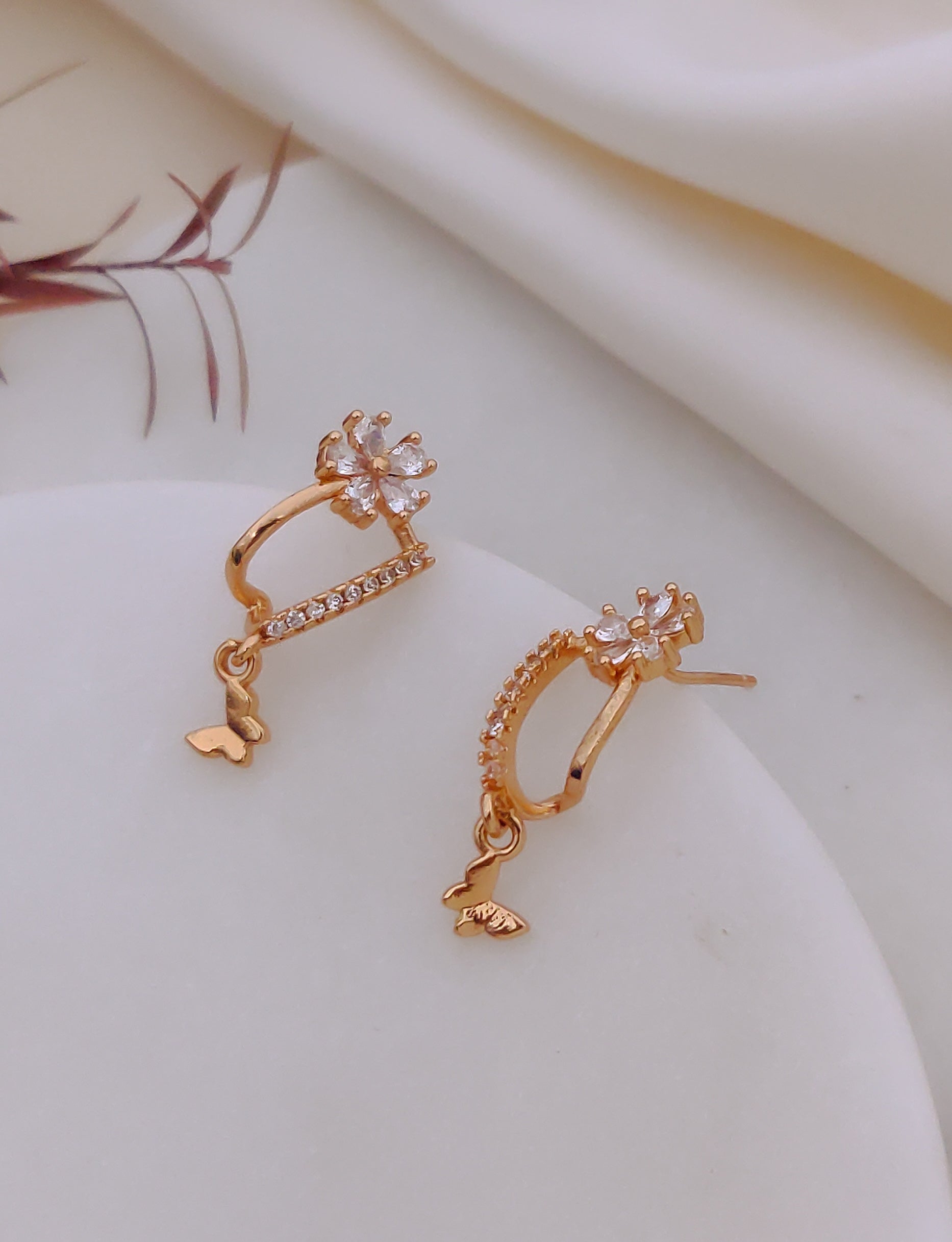 Fleur Butterfly Crystal Drop Earrings