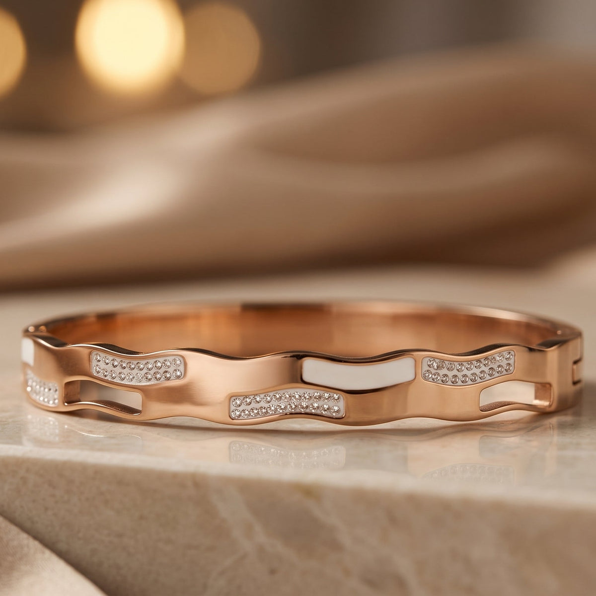 Sculpted Wave Crystal Accent Bangle Bracelet