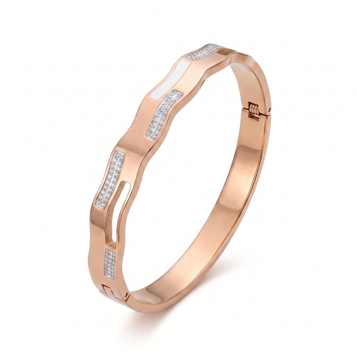 Sculpted Wave Crystal Accent Bangle Bracelet