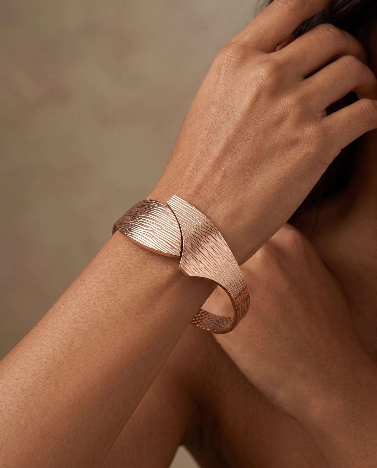 Sculpted Leaf Statement Bangle Bracelet