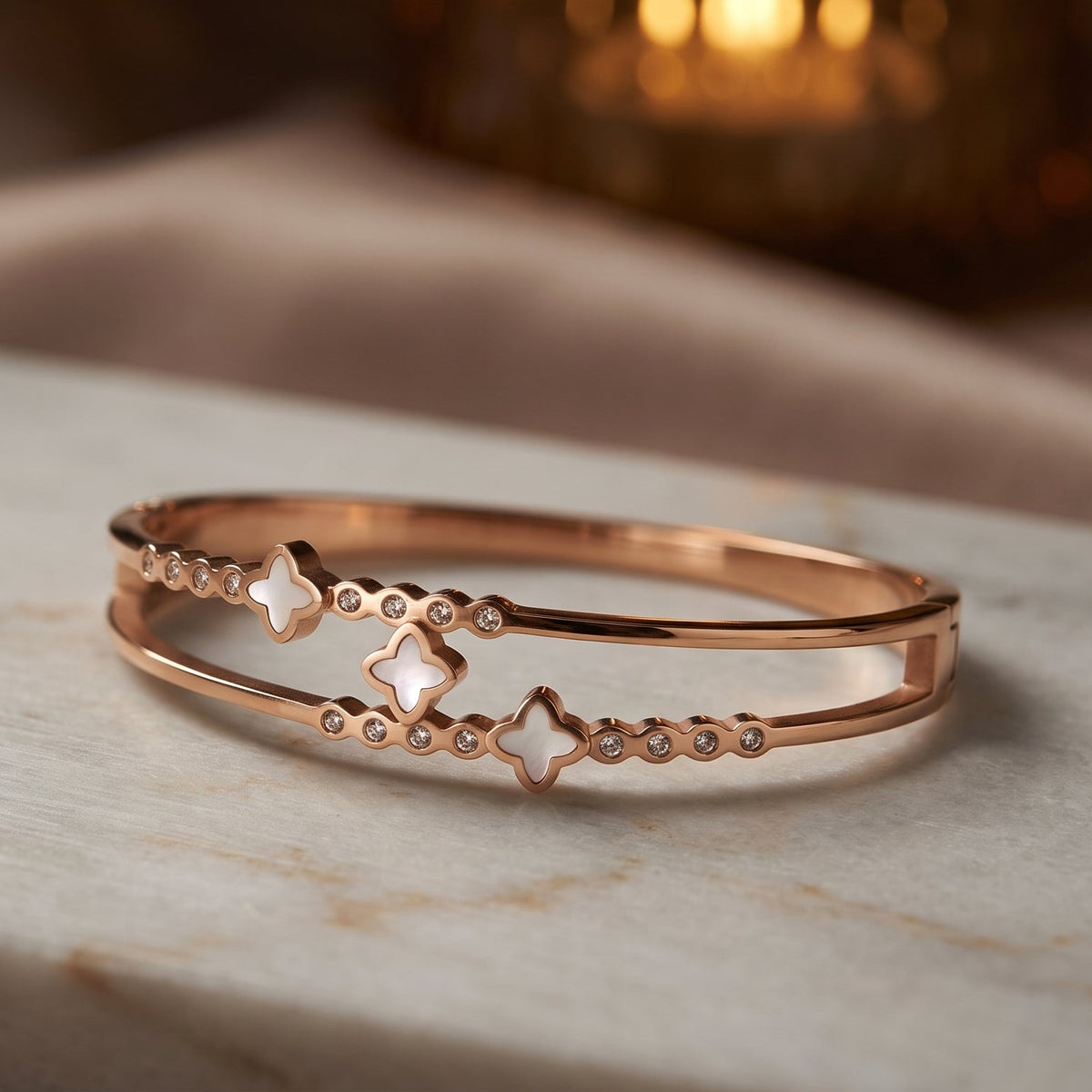 Ivory Clover Crystal Double-Band Bangle Bracelet