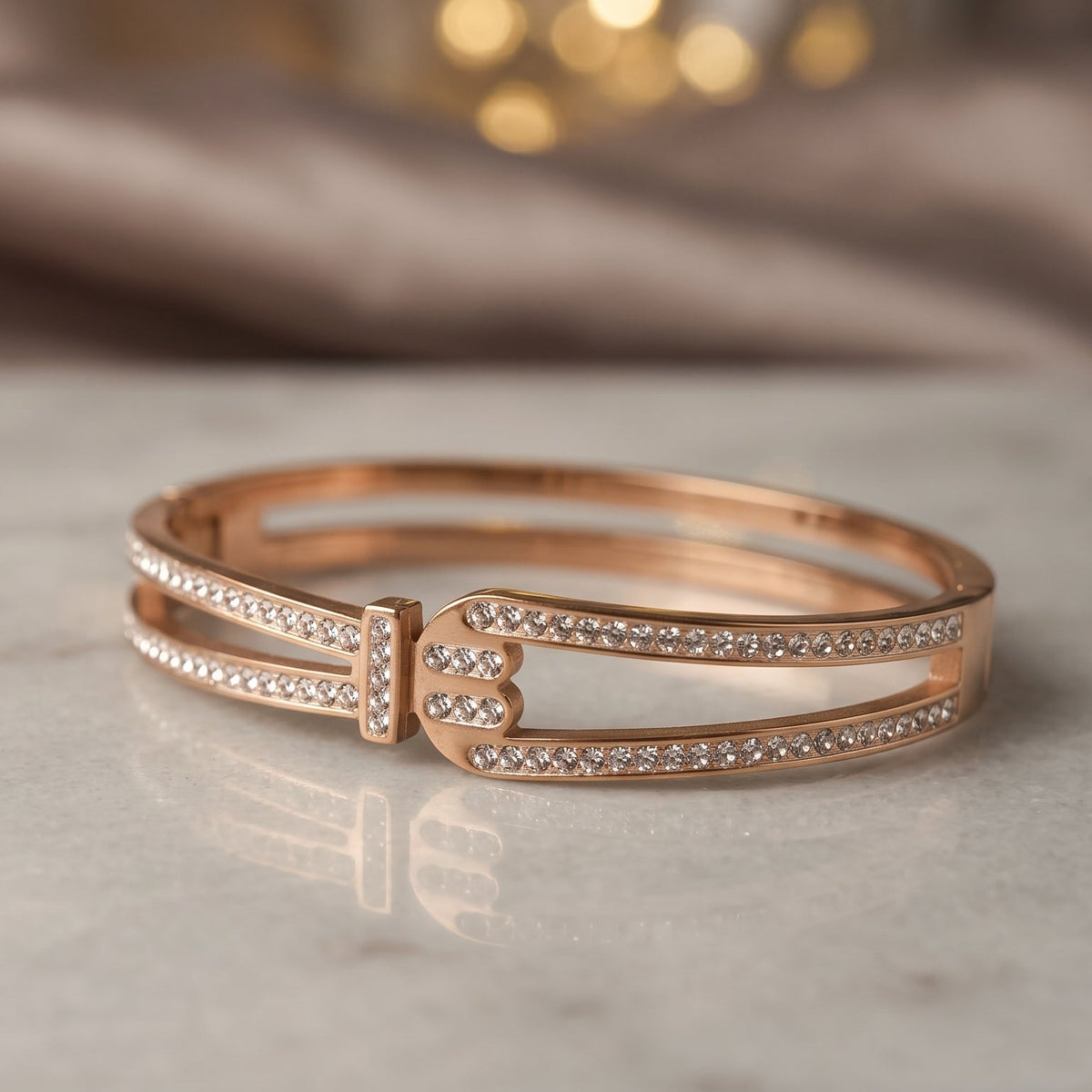 Crystal Embrace Double-Line Bangle Bracelet