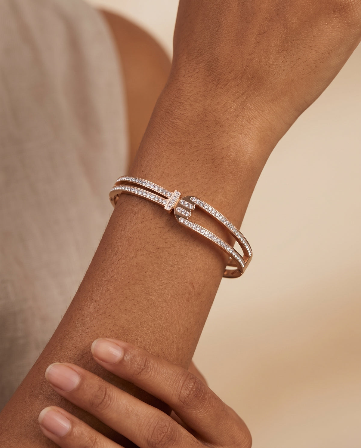 Crystal Embrace Double-Line Bangle Bracelet