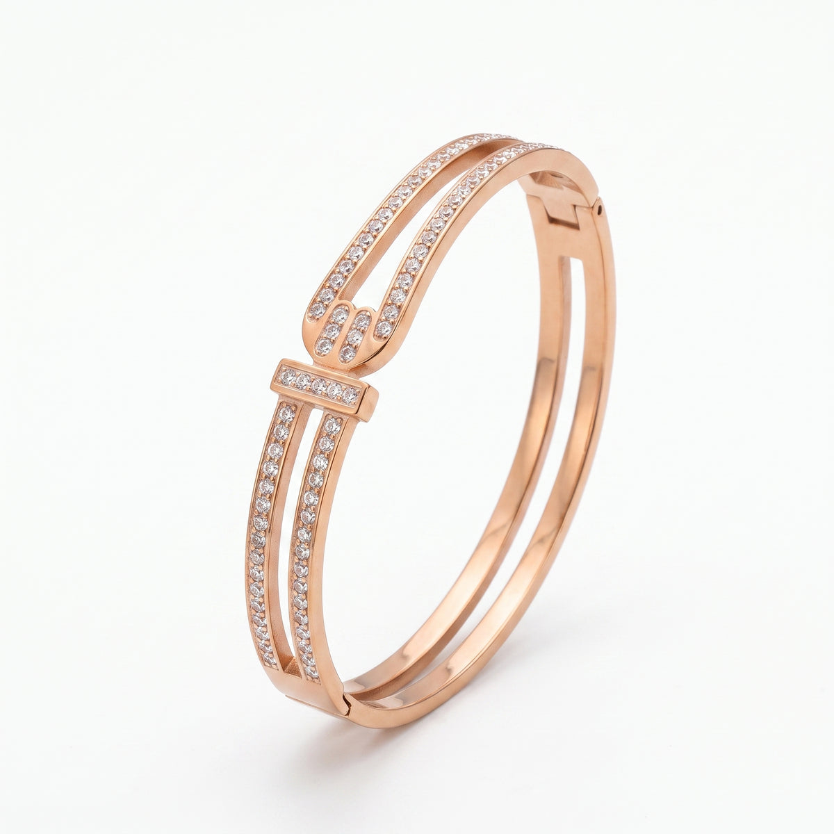 Crystal Embrace Double-Line Bangle Bracelet