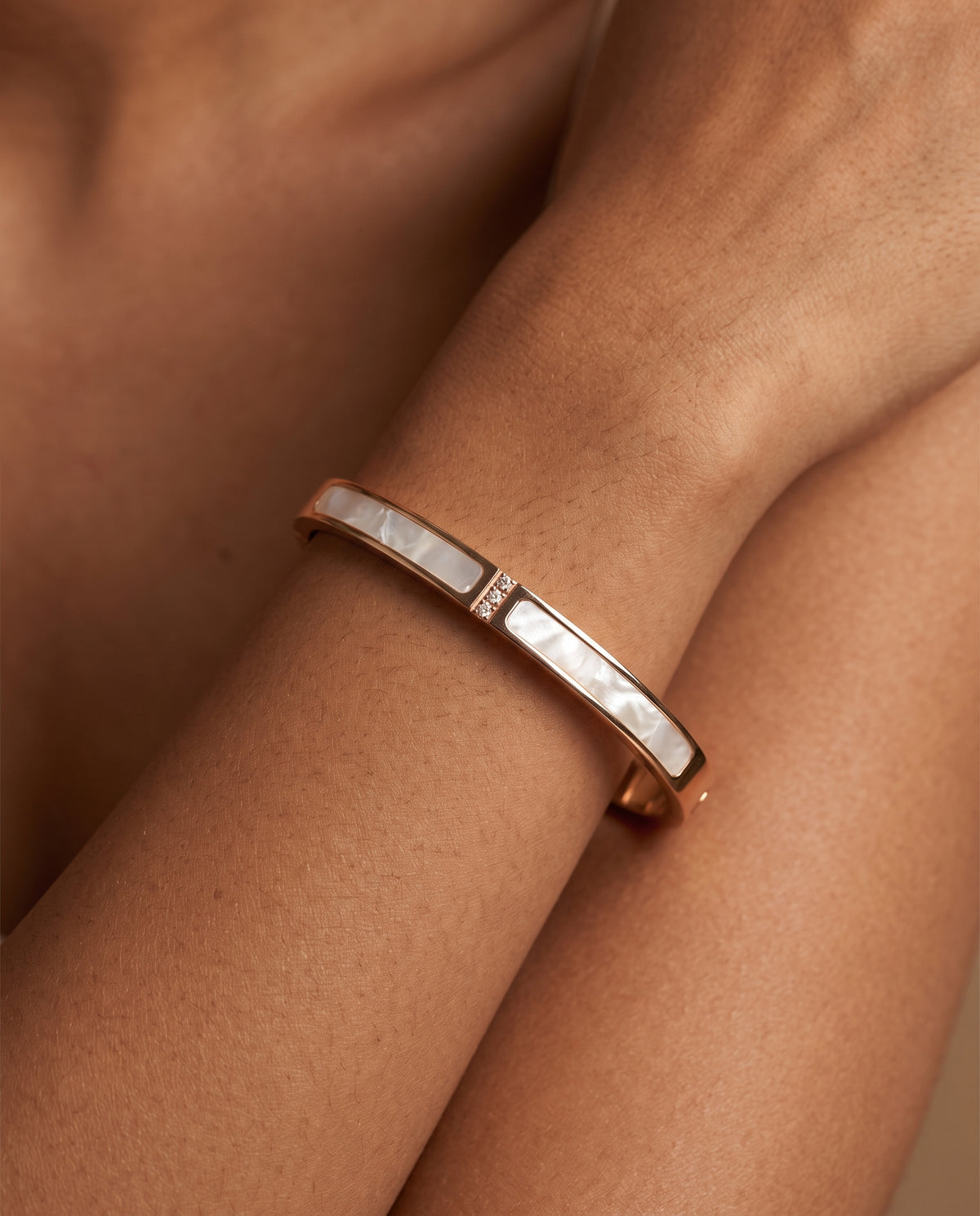 Pearl Glow Crystal Accent Bangle Bracelet