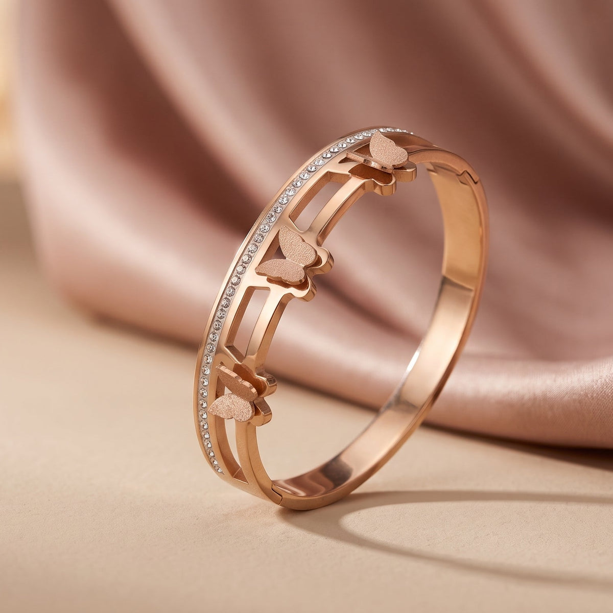 Ivory Blossom & Butterfly Crystal Bangle Bracelet
