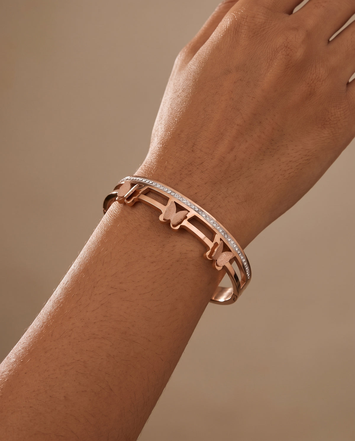Ivory Blossom & Butterfly Crystal Bangle Bracelet