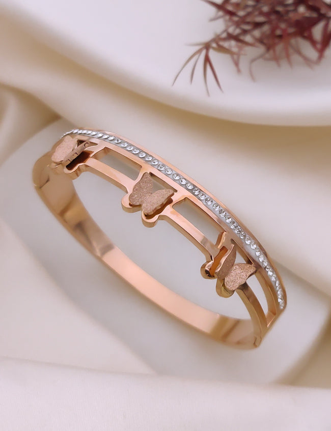 Ivory Blossom & Butterfly Crystal Bangle Bracelet Hover Image