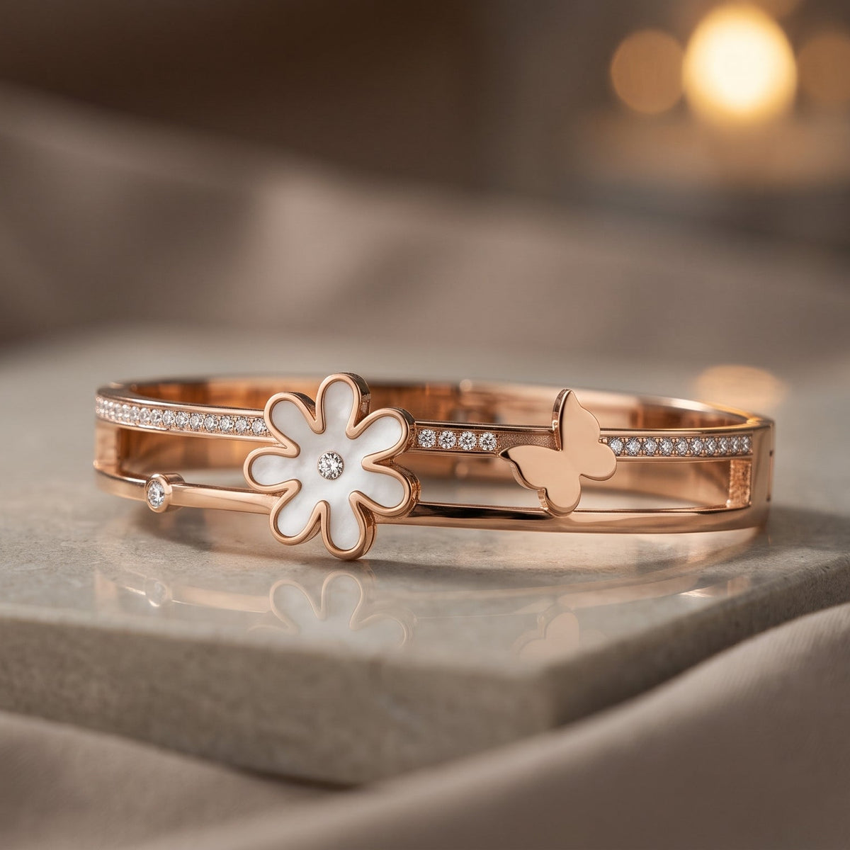 Floral Butterfly CZ Bracelet