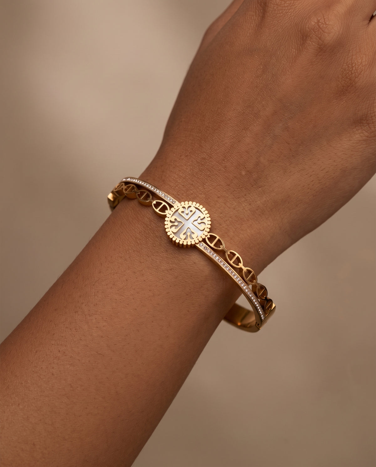 Geometric Medallion Statement Bracelet