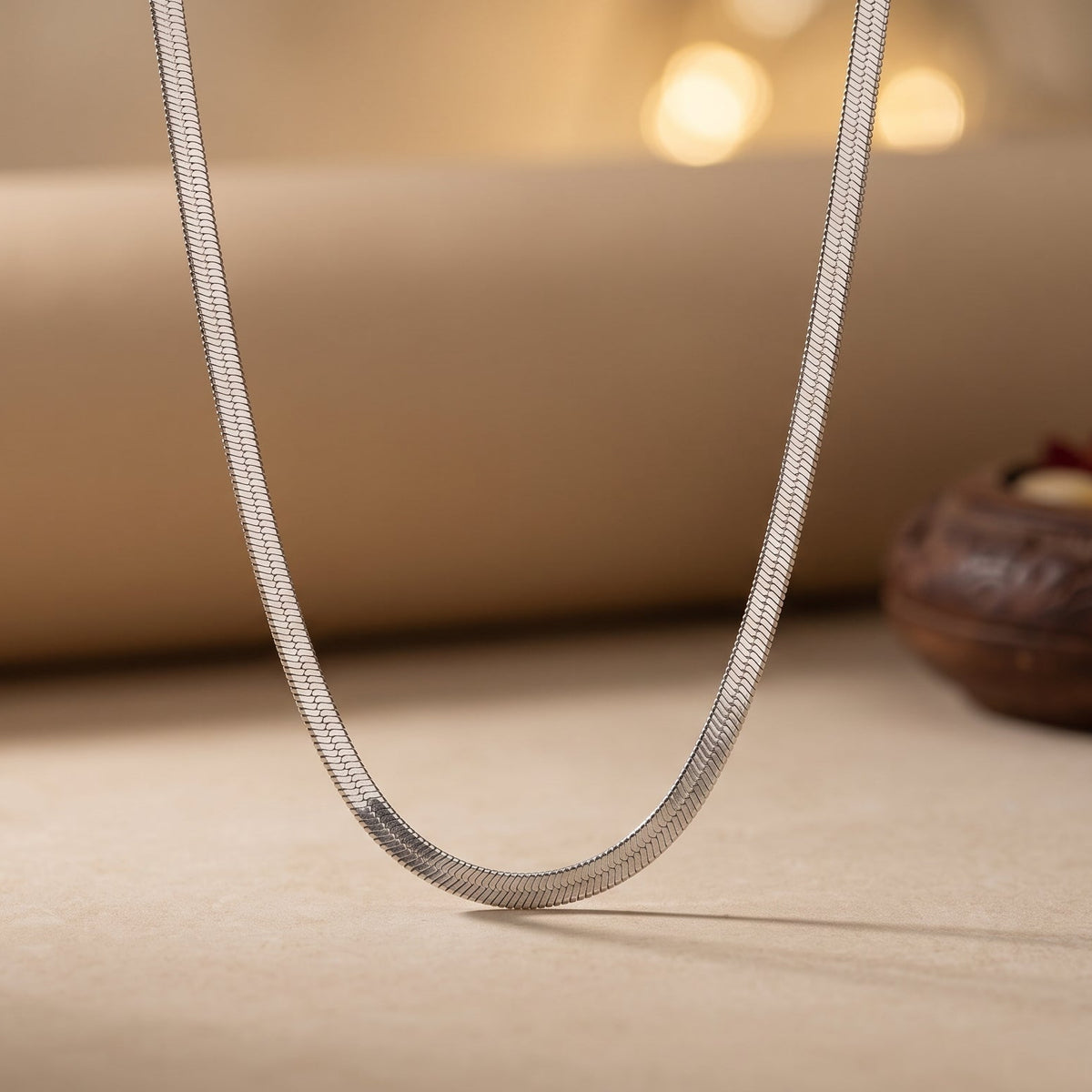 Sleek Silver-Tone Herringbone Chain