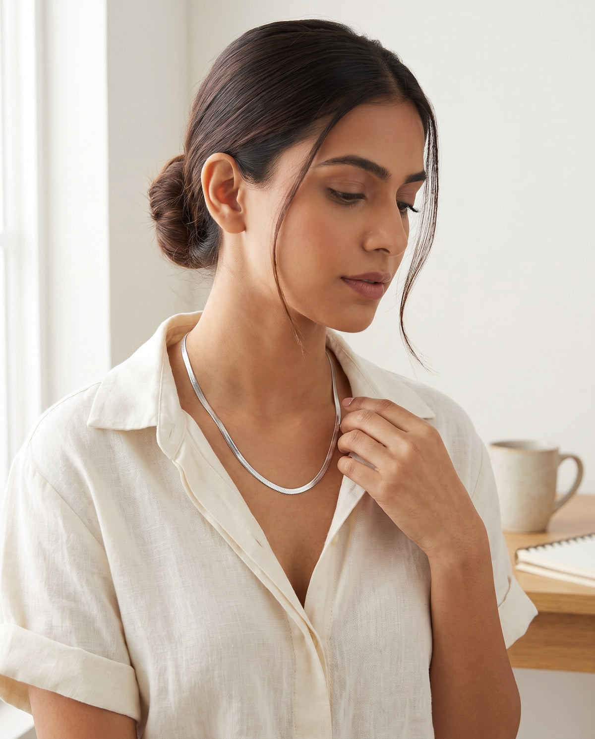 Sleek Silver-Tone Herringbone Chain