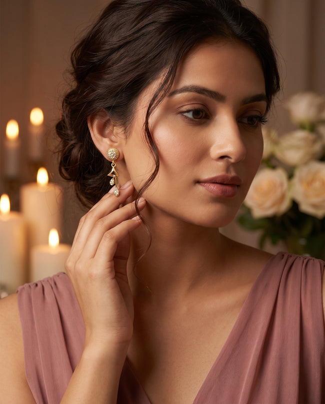 Elara Bloom Gold-Tone Statement Drop Earrings Main Image