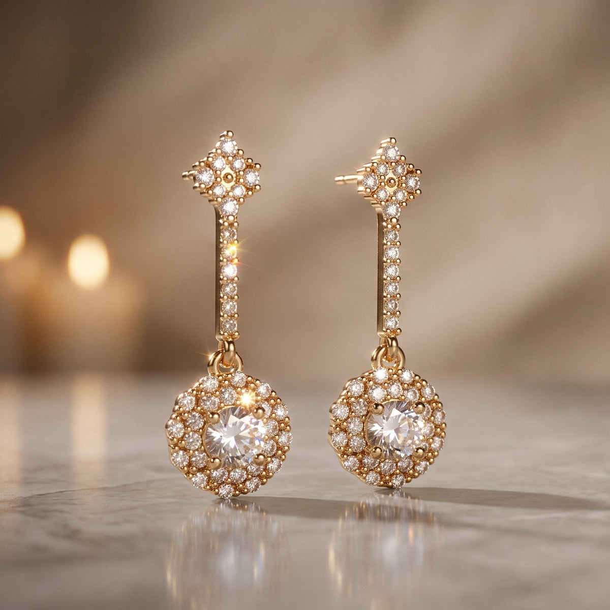 Radiant Halo Crystal Drop Earrings