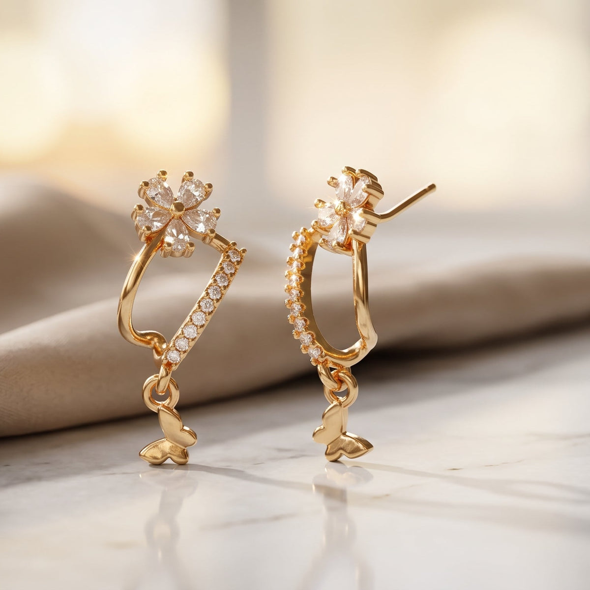Fleur Butterfly Crystal Drop Earrings