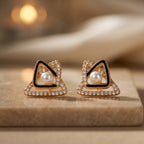 Elara Pearl & Crystal Triangle Stud Earrings