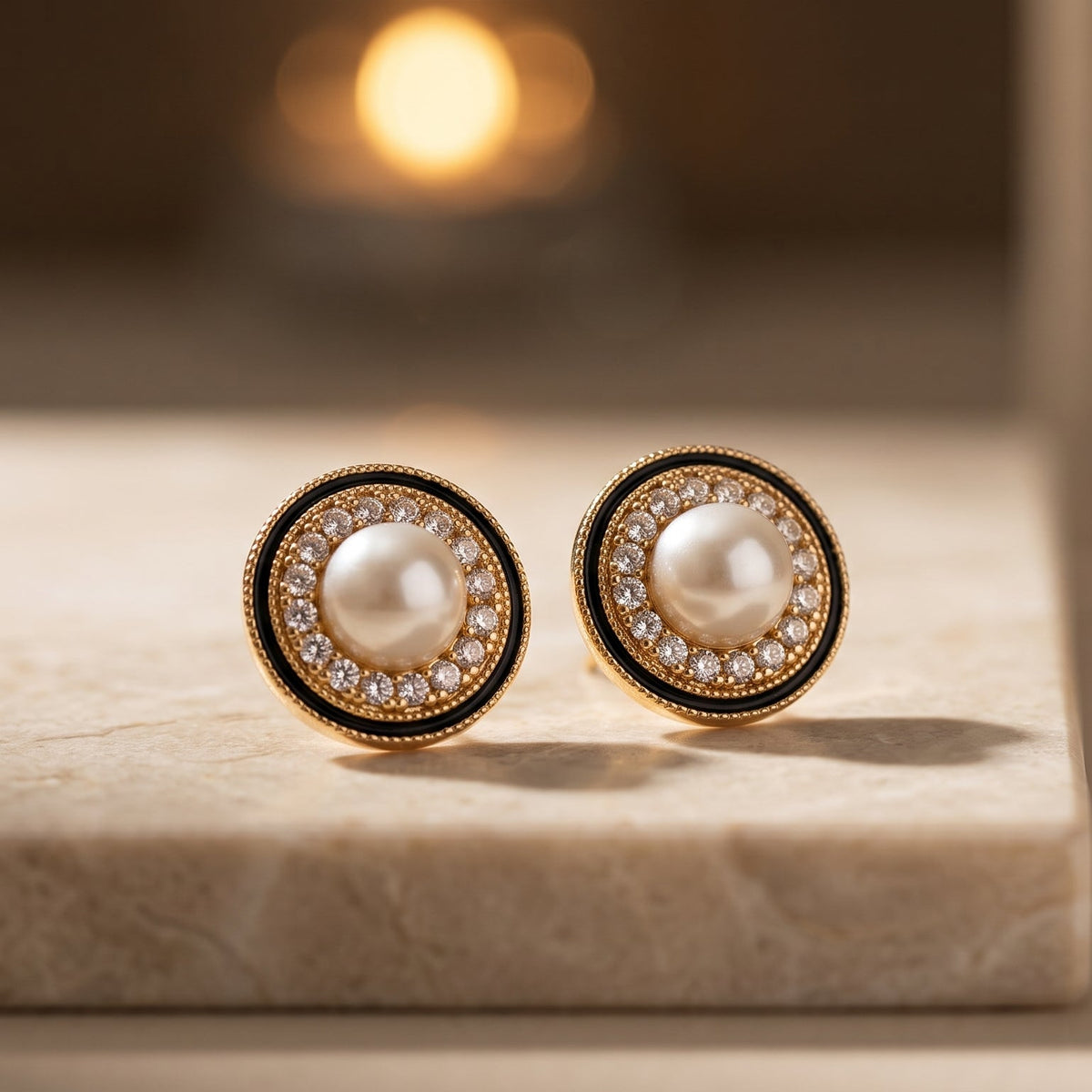 Amara Pearl & Crystal Halo Stud Earrings