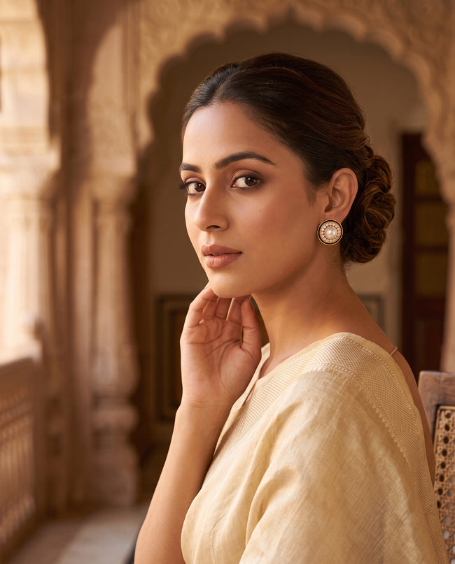 Amara Pearl & Crystal Halo Stud Earrings Main Image
