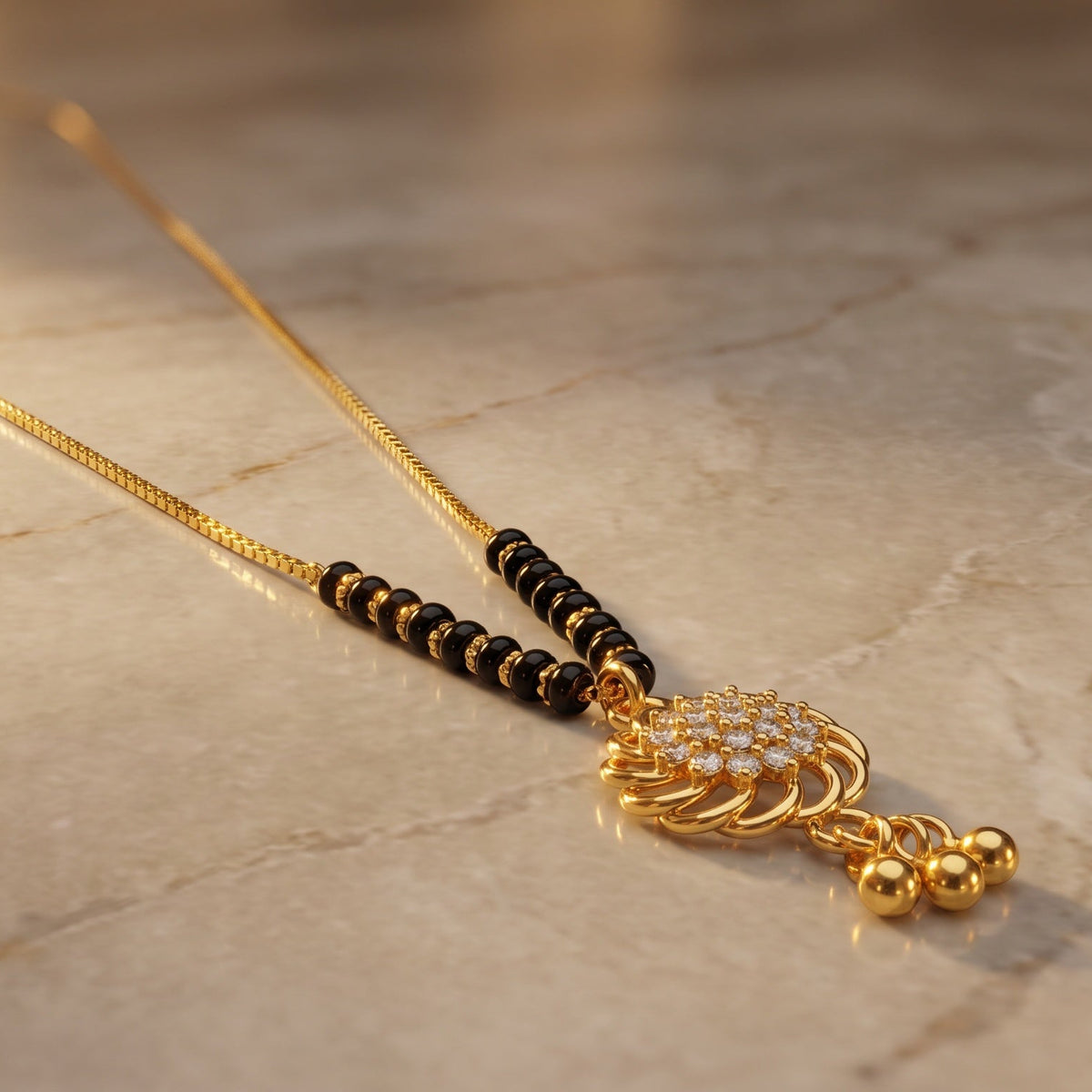 Avira Floral Charm Black Bead Mangalsutra